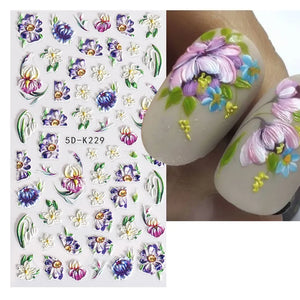 5D Embossed Floral Nail Stickers - Manicure