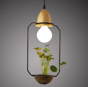 Plant Pendant Light E27 Wood Base