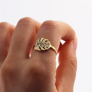 Monstera Leaf Ring Jewellery Gold Plated For Women - Stainless Steel