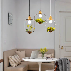 Plant Pendant Light E27 Wood Base