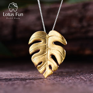 Monstera Sterling Silver Handmade Fine Jewelry 18K Gold Pendant without Necklace for Women